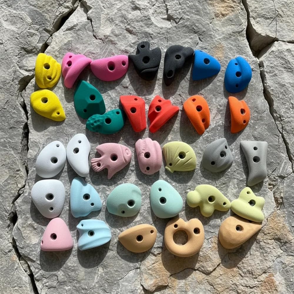 White Tech (30 Pack) Premium Rock Climbing Holds Indoor Outdoor Rock Climbing Holds for Kids,Adult Premium Colourful Climbing Hold House/Gym/Home/Playground DIY Climbing Wall