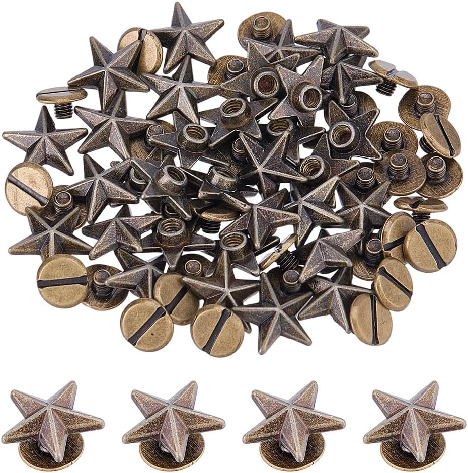 SUPERFINDINGS 60 Sets Alloy Star Stud Rivet Gunmetal Star Conchos Screw Back Leather Crafting Stars Leather Rivets Studs Punk Rivets for Belts Bags Shoes Clothing Accessories DIY Craft Decoration