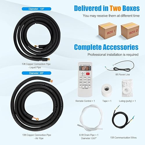 Miniatura 7 de PETSITE Mini sistema de bomba de calor con inversor de aire acondicionado dividido de 24000 BTU, 18.5 SEER2 208-230 V, unidad de CA sin conductos