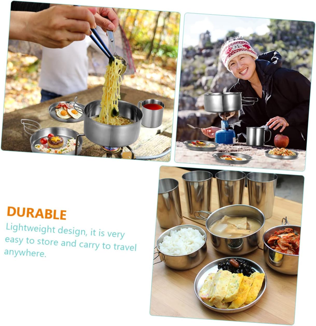 Milisten 1Set Outdoor Portable Cookware Stainless Steel Camping Cooking Kit for Hiking Lightweight and Easy to Carry Essential Kitchen Tools for Outdoor Cooking