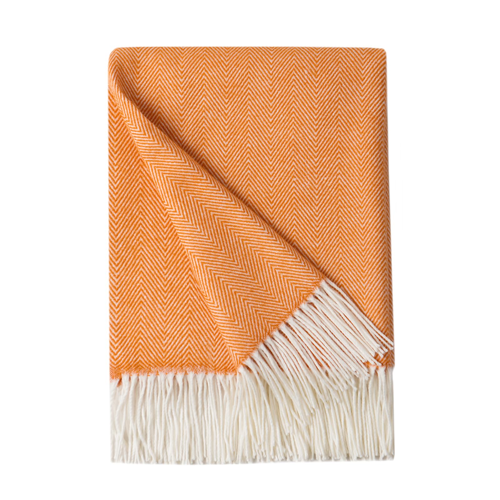 Manta de cachemira sintética ligera y acogedora de 125 x 152 cm de Bourina Herringbone, 100% acrílico, Naranja, 125 X 152cm