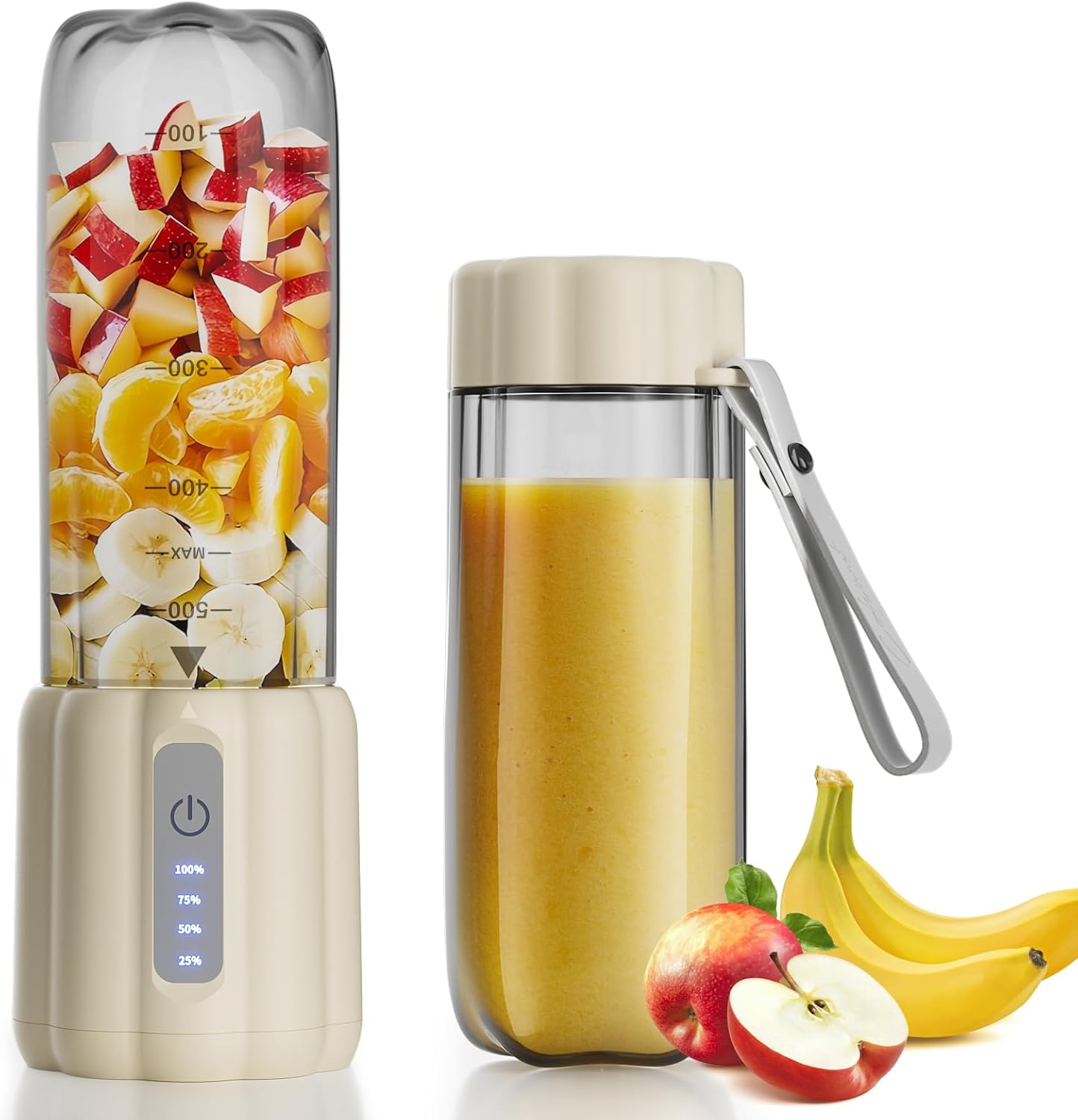 Portable Blender with 6 Blades, USB-C Rechargeable Personal Smoothie Maker for Shakes & Juices, Compact Mini Mixer for Home, Office & Travel