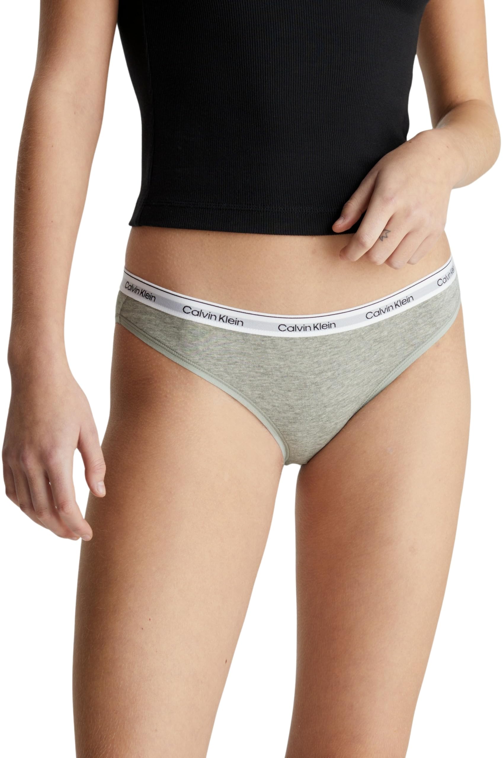 Calvin Klein Women’s Bikini Briefs with Logo Waistband, Grey (Grey Heather), M