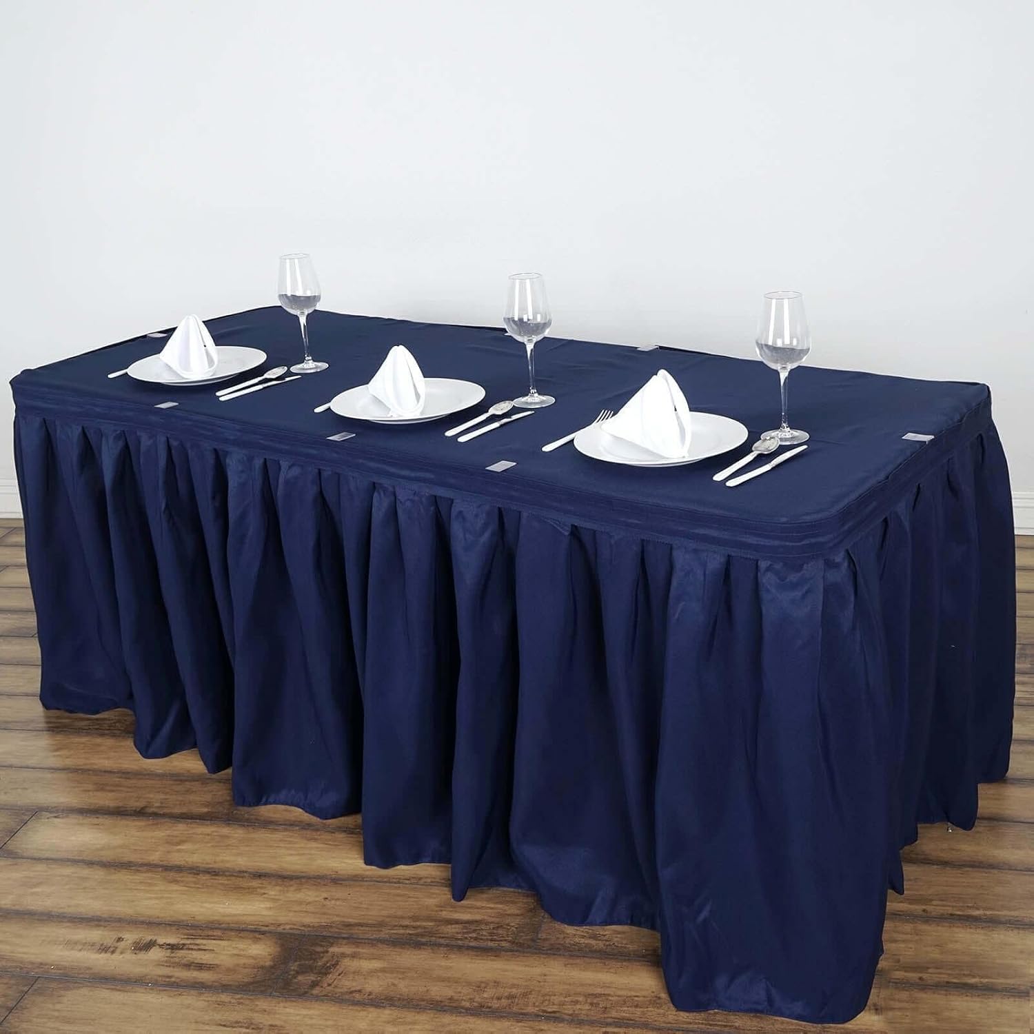 Efavormart 21ft Navy Blue Accordion Pleat Polyester Table Skirt for Kitchen Dining Catering Wedding Birthday Party Decor Events