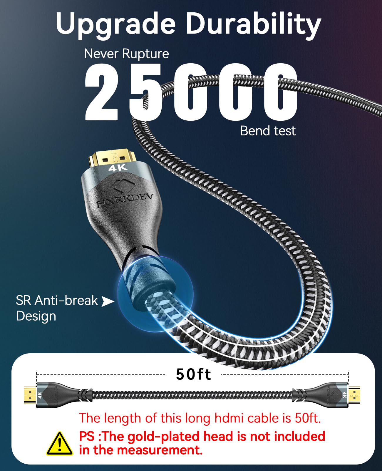 Cavo HDMI ad alta velocità, 18 Gbps, 4K 60HZ UHD 2160p, connettori placcati in oro 24K, nylon intrecciato, compatibile per laptop, monitor, PS5, PS4, Xbox One, Fire TV e altro (15,2 m)
