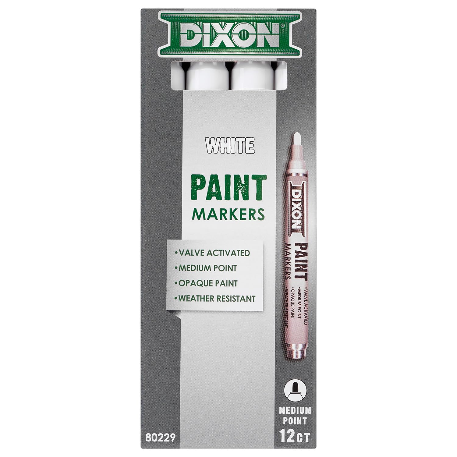 Dixon Marqueurs de peinture, pointe moyenne, boîte de 12, blanc (80229)
