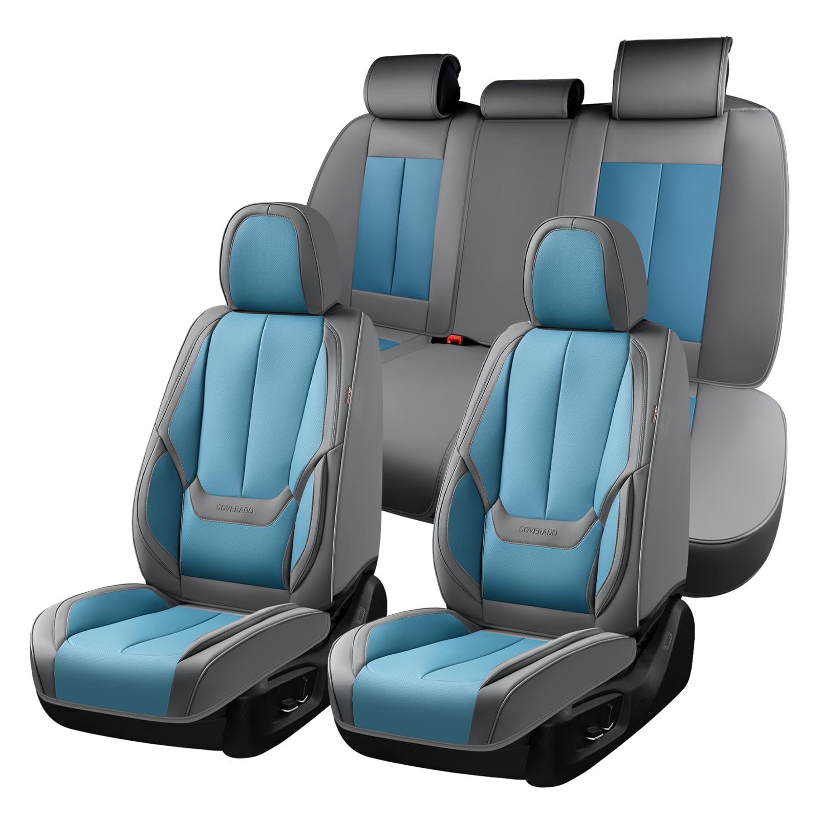 Coverado Seat Covers, Car Seat Covers Full Set, Leather Seat Covers for Cars, Car Seat Protector, Gray Car Seat Covers Front Seats and Back Seats Universal Fit for Most Cars Blue