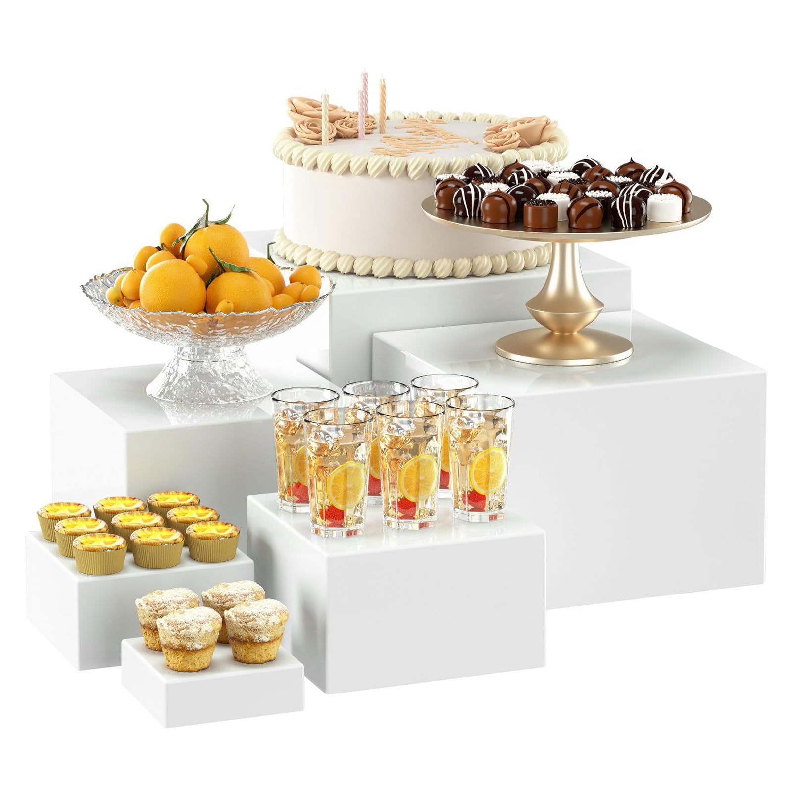 Lot de 6 présentoirs à gâteau en acrylique - 8 à 20,3 cm - Blanc - Accessoires de buffet pour mariages, anniversaires, fêtes, cupcakes