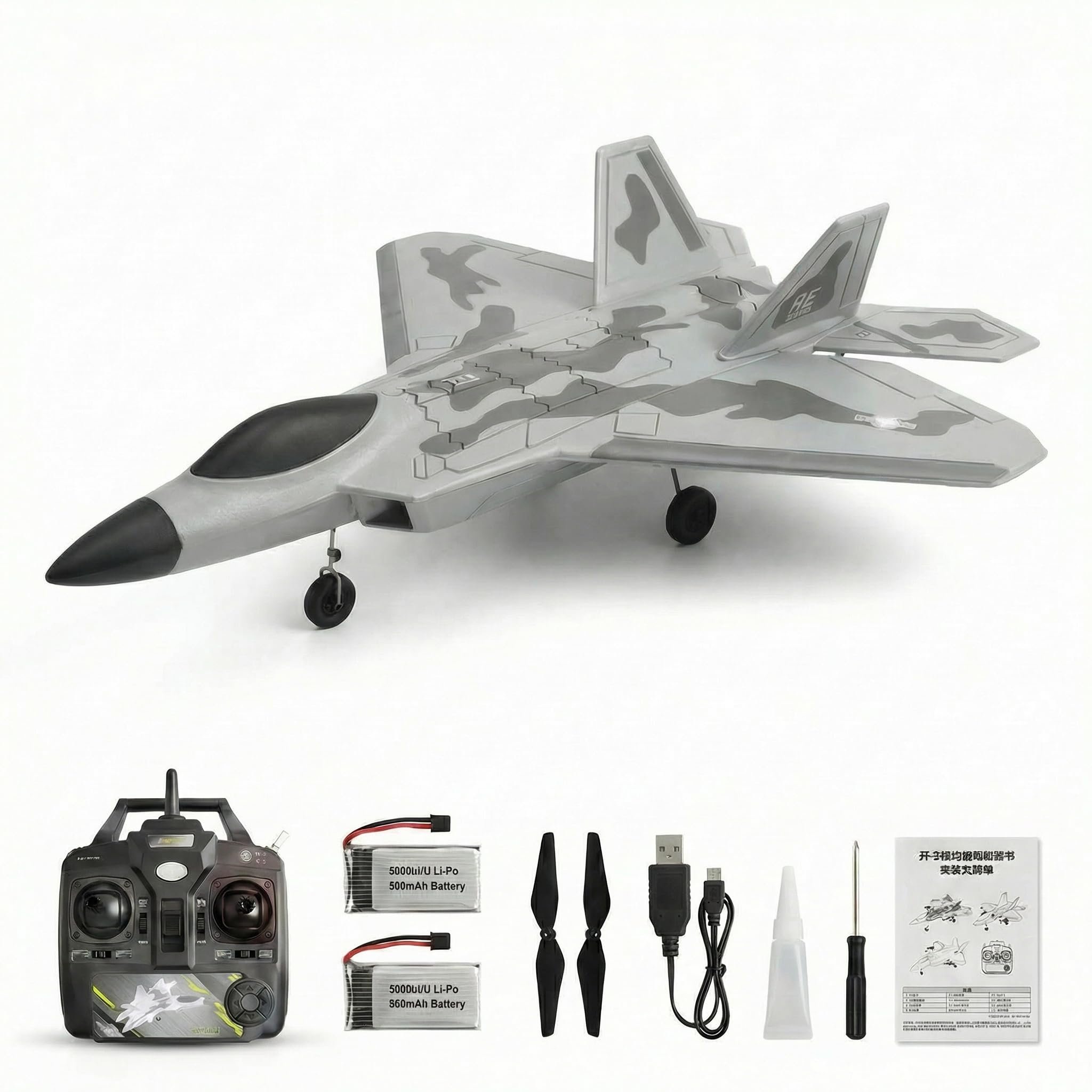 F22 RC Plane, 4CH for Beginners and Adults with Gyro Stabilization System 3D Aerobatic Flight Dual Motors and Two Batteries Easy Control Plane, RC Airplane Gift for Kids and Adults
