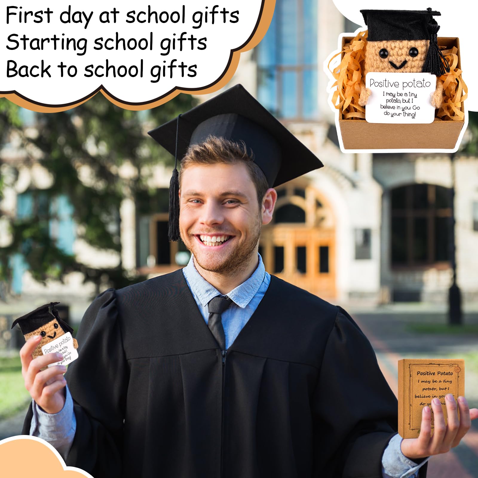 DAJOOEE Positive Potato Glücksbringer – Handgefertigte Strickpuppe Mit Positiver Botschaft, Ca. 5x7 Cm, Geschenk Für Frauen & Männer