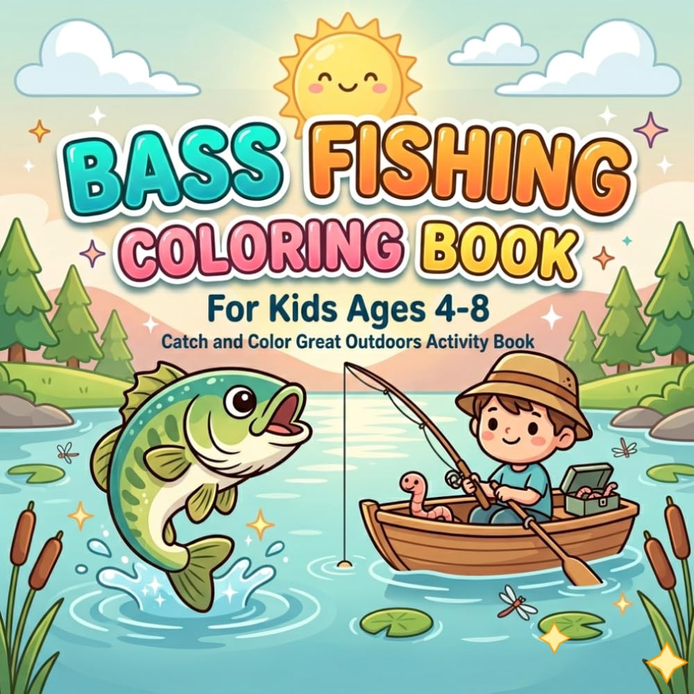Bass Fishing Coloring Book for Kids Ages 4-8: Catch and Color Outdoor Adventure Coloring Pages for Young Anglers