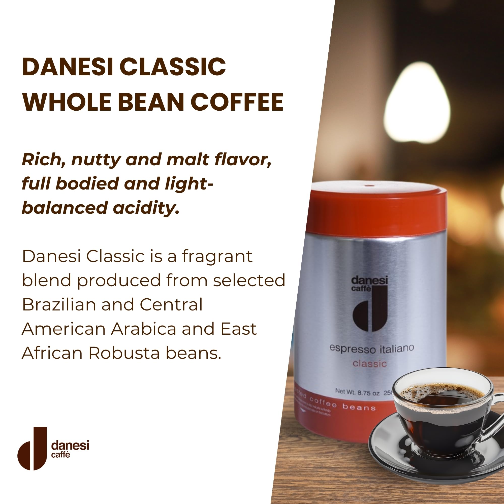 Danesi Caffe Italian Whole Coffee Beans - Espresso Coffee Beans and Medium Roast Whole Bean - Perfect for — view 2