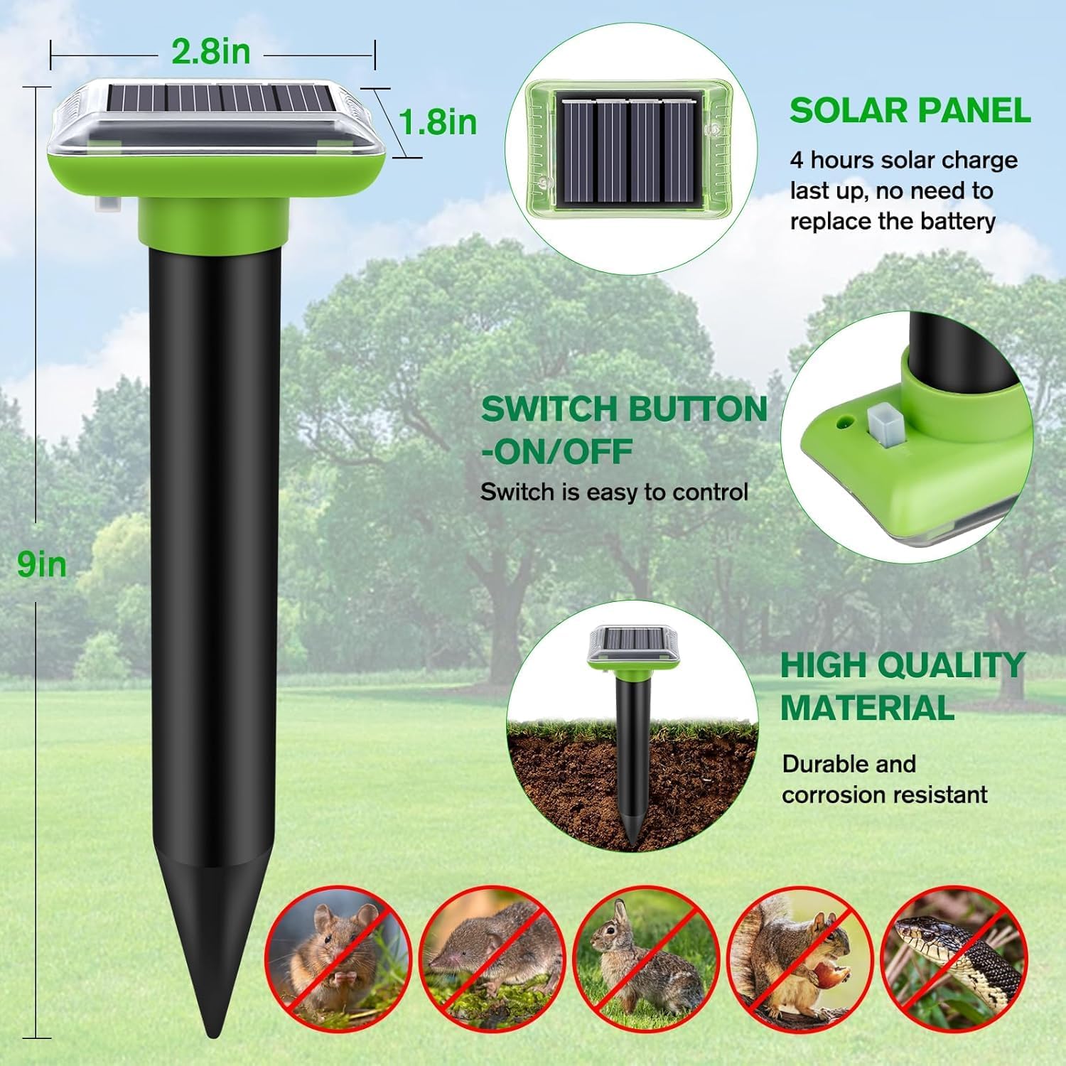 Repellente per talpe ad ultrasuoni per esterni, confezione da 6, alimentato a energia solare, per prato, cortile e giardino, trappole impermeabili per talpe, respinge efficacemente la mosca e il