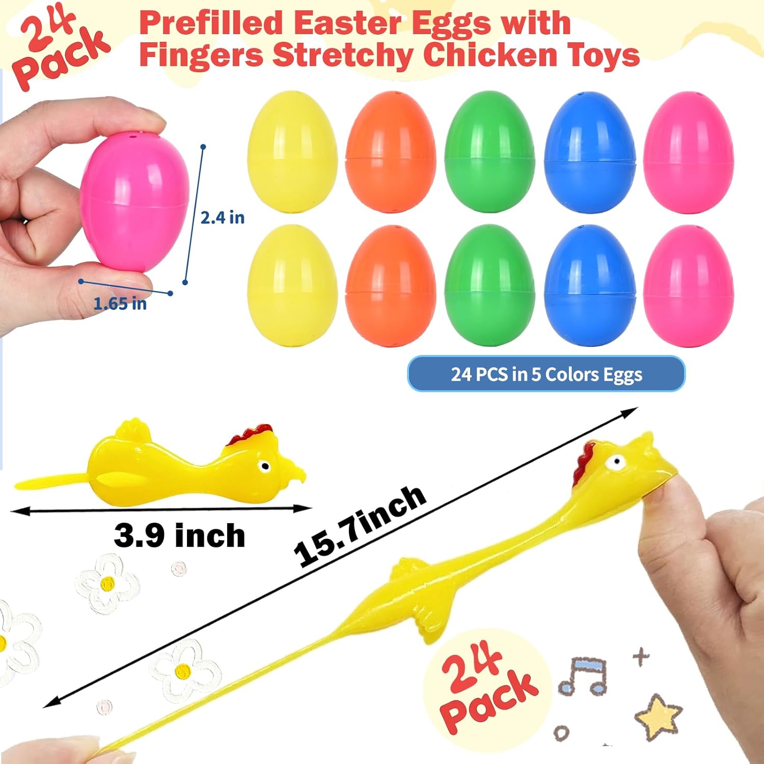 24 Pack Prefilled Easter Eggs with Flying Chicken Slingshot Toys,Easter Eggs Filled with Toys Inside,Easter Egg Hunt Stuffers Kit Class Prizes Gift Easter Egg Filleds for Kids Party Favor