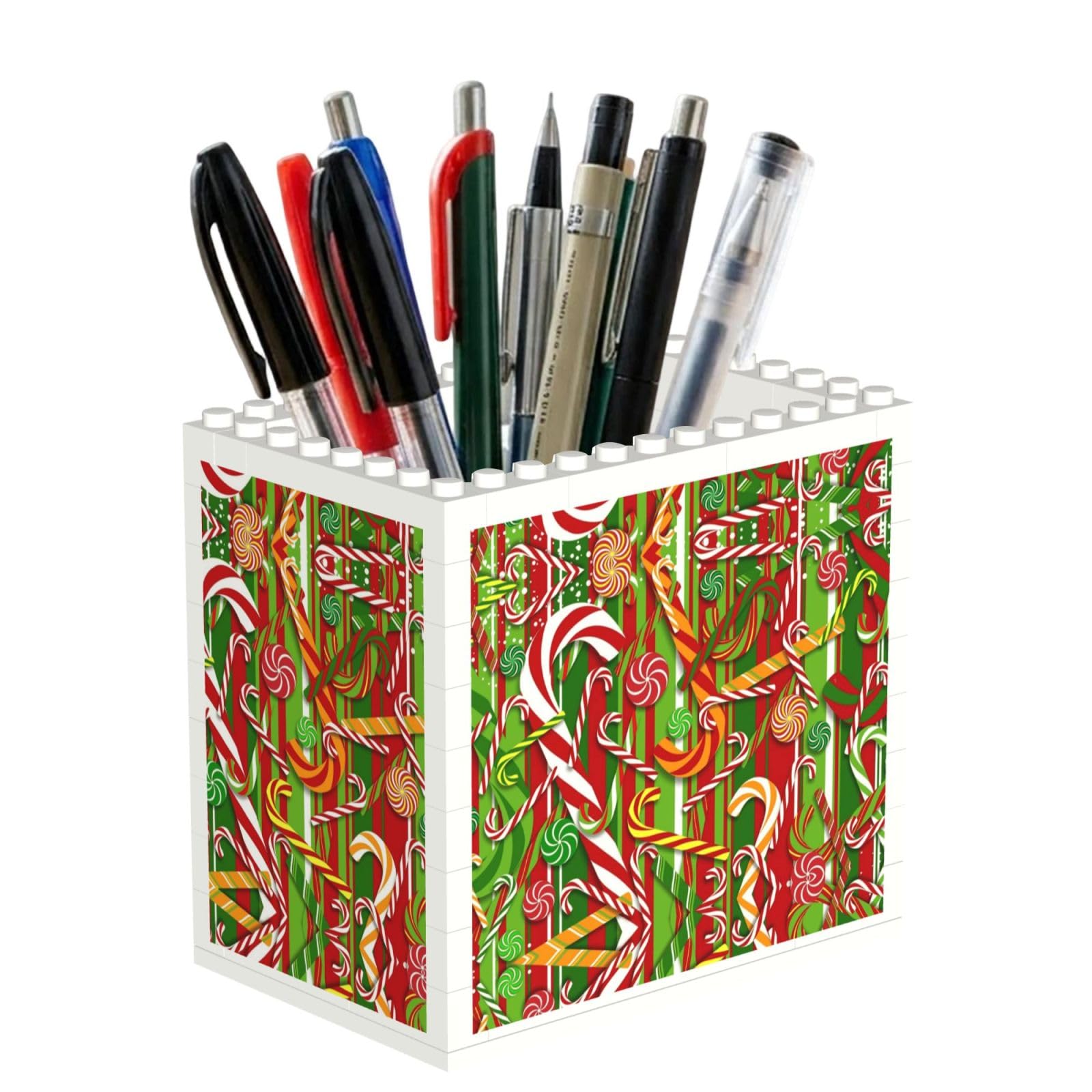 SATUSA Merry Christmas Print Building Block Texture Pen Holder - Pencil Holder For Desk Pen Organizer,Aesthetic Desk Accessories For Women(1pcs)