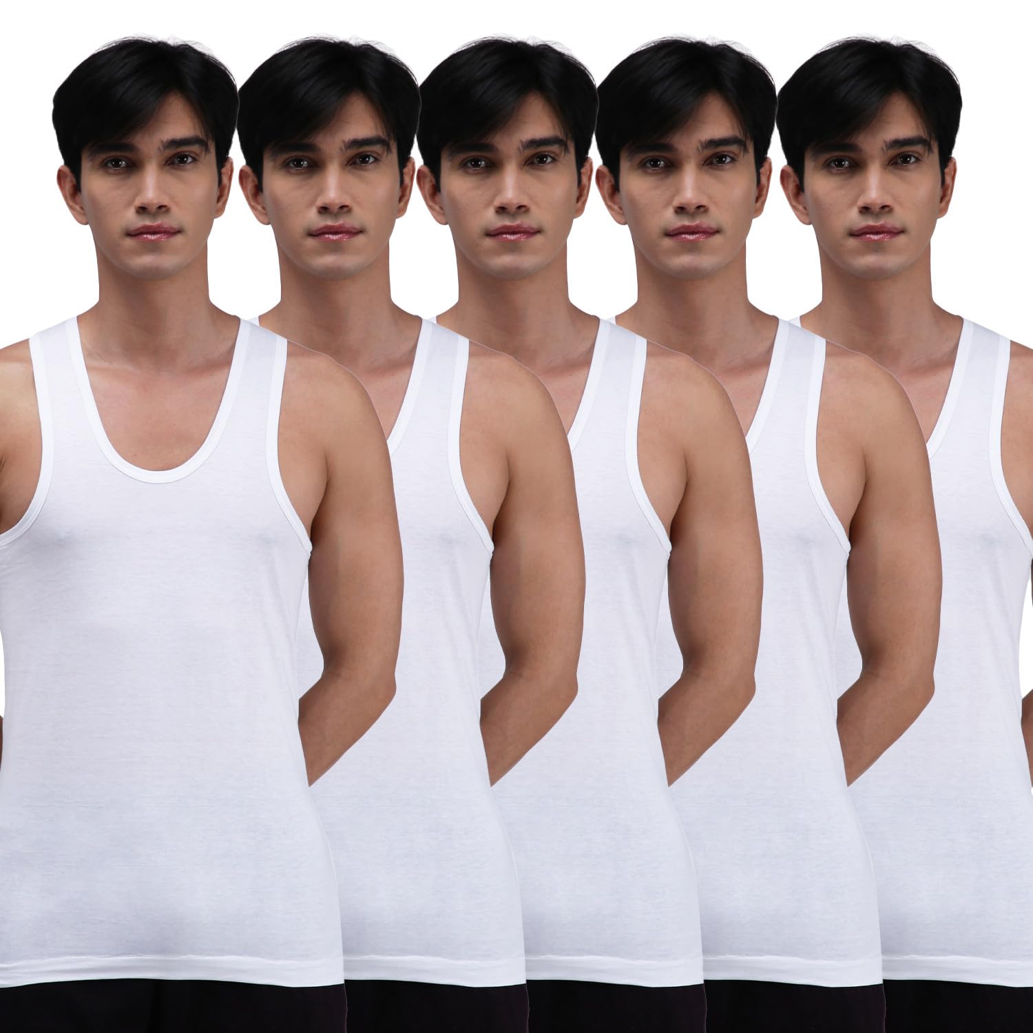 Men's White Interlock Solid Vest Combo Pack-image-25