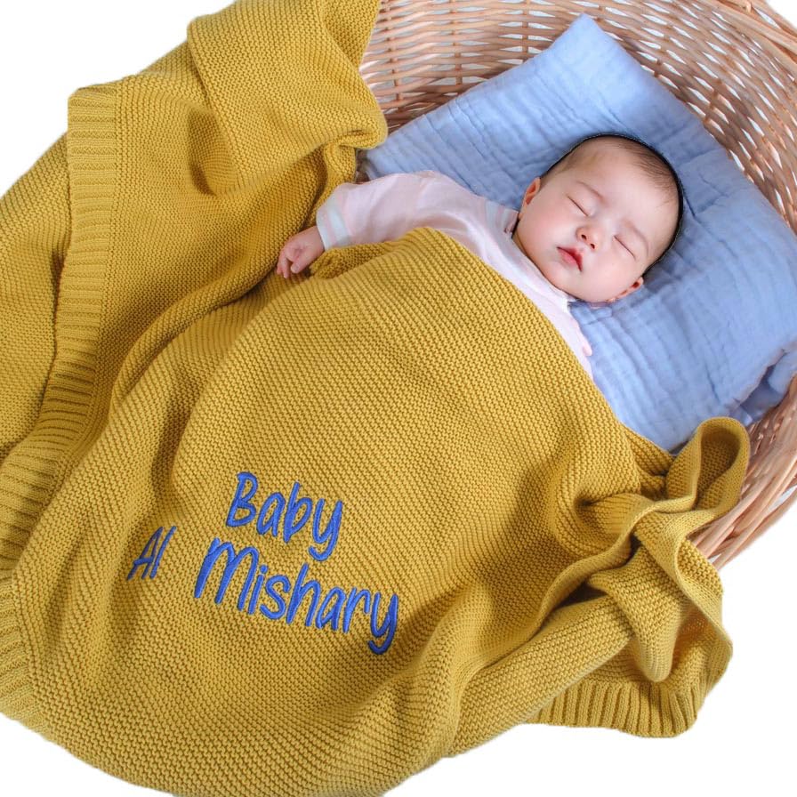 REQTYUI Personalized Baby Blankets - Custom embroidered name knitted blankets are the ideal nursery gift for babies, baby boys and baby girls. Perfect for birthdays, baby showers and Christmas!