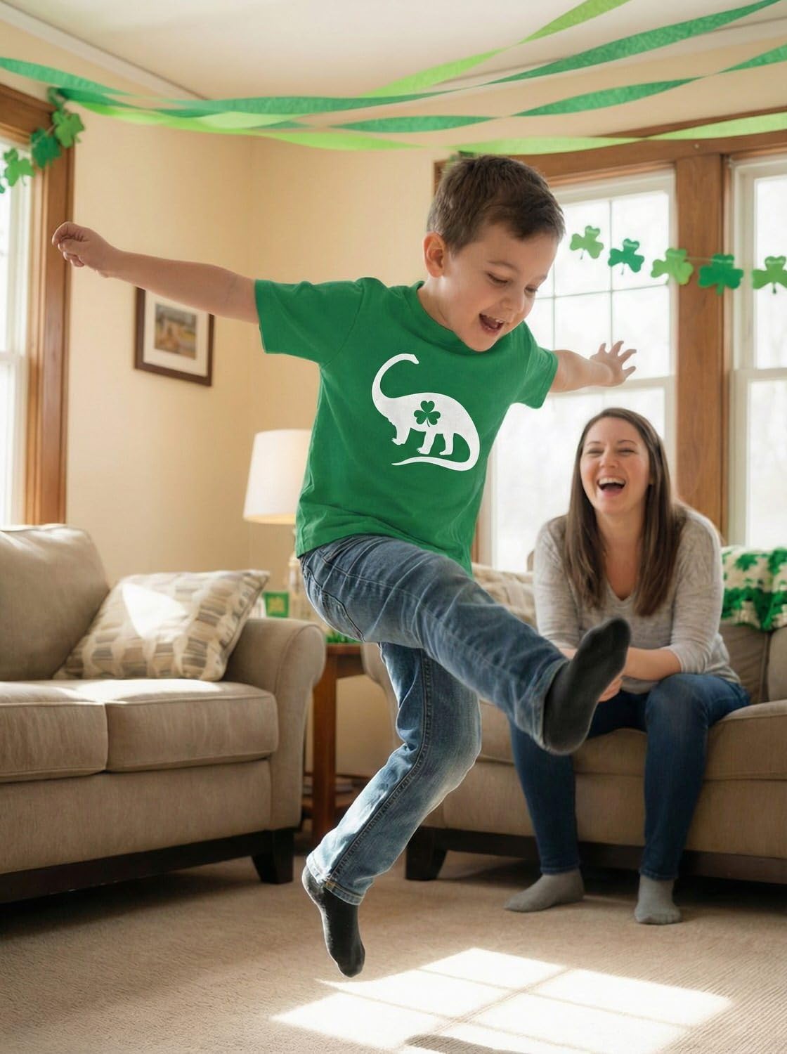Tstars St Patrick's Day Dinosaur Shirt - Irish Shamrock Clover Infant & Toddler Kids Tee for Boys Girls