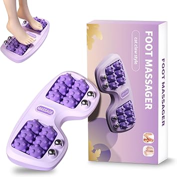 Portable Double Foot Massage Roller, Dual Foot Massage Roller with Acupressure & Magnetic Therapy,Dual Foots Acupressure Therapy, Portable Reflexology Tool for Home & Office Use, Purple