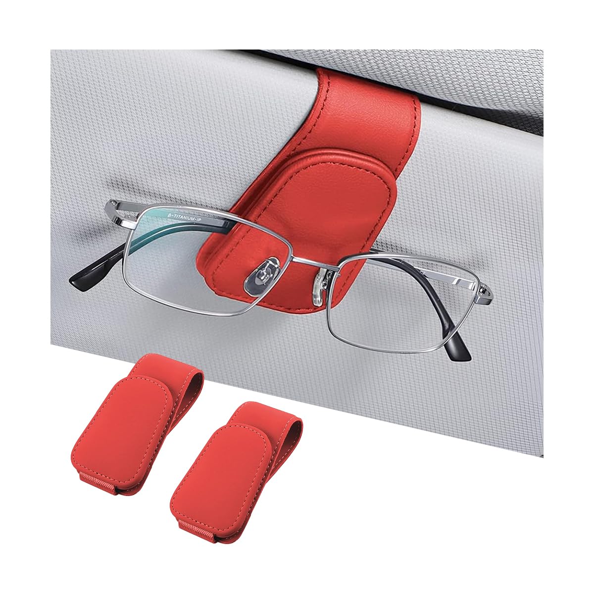 AICEL 2PCS Sunglasses Holders for Car Sun Visor, Magnetic Clip, Red
