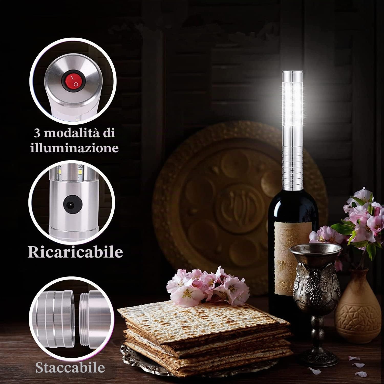 Bastone luminoso stroboscopico a LED ricaricabile 4 pezzi per bottiglia champagne bianco