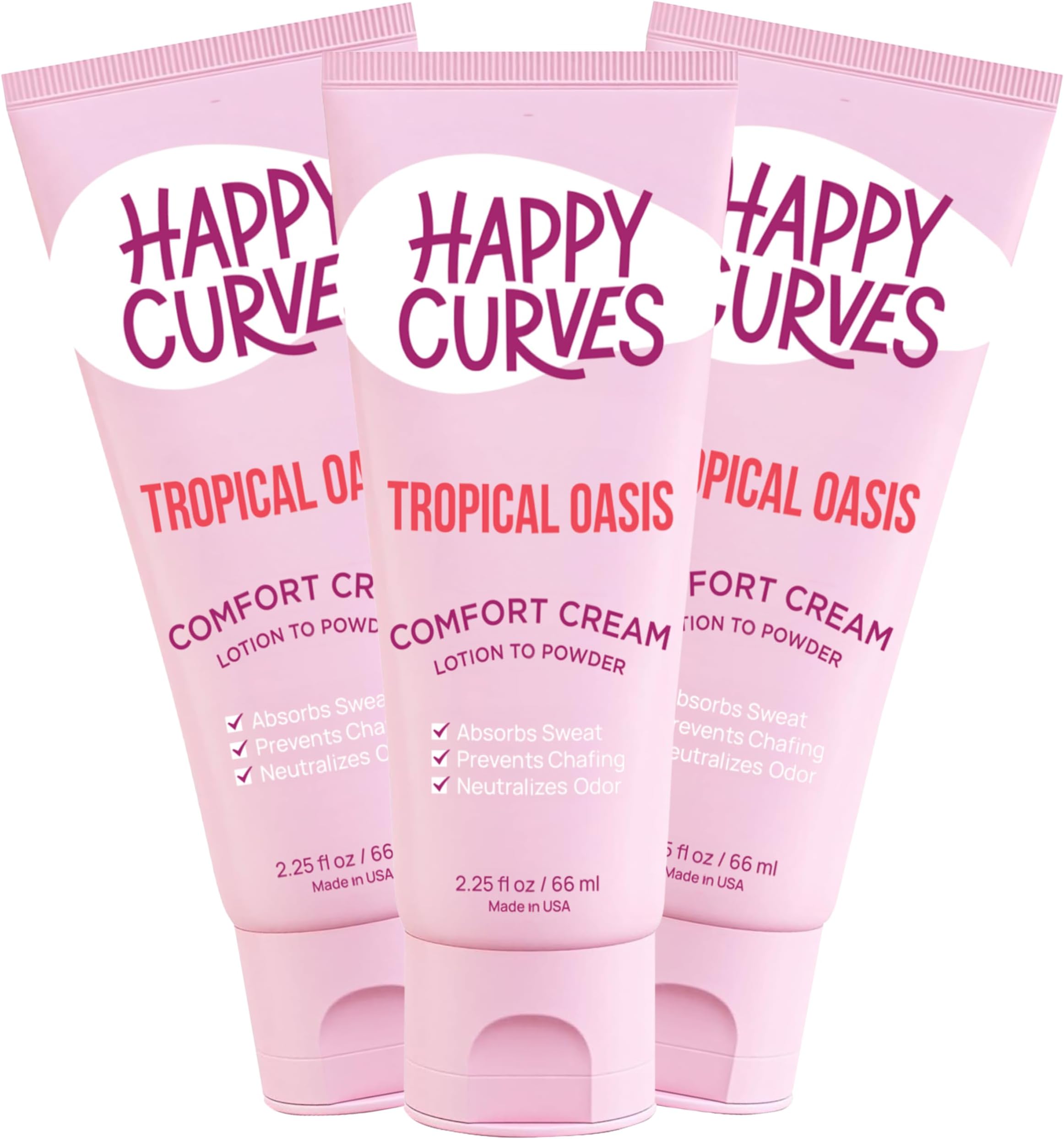 Lotion to Powder Deodorant for Women: Aluminum-Free Cream for Private Parts, Under Breast, & Body - Anti Chafing Cream 2.25 oz. (3 Pack, Tropical Oasis)