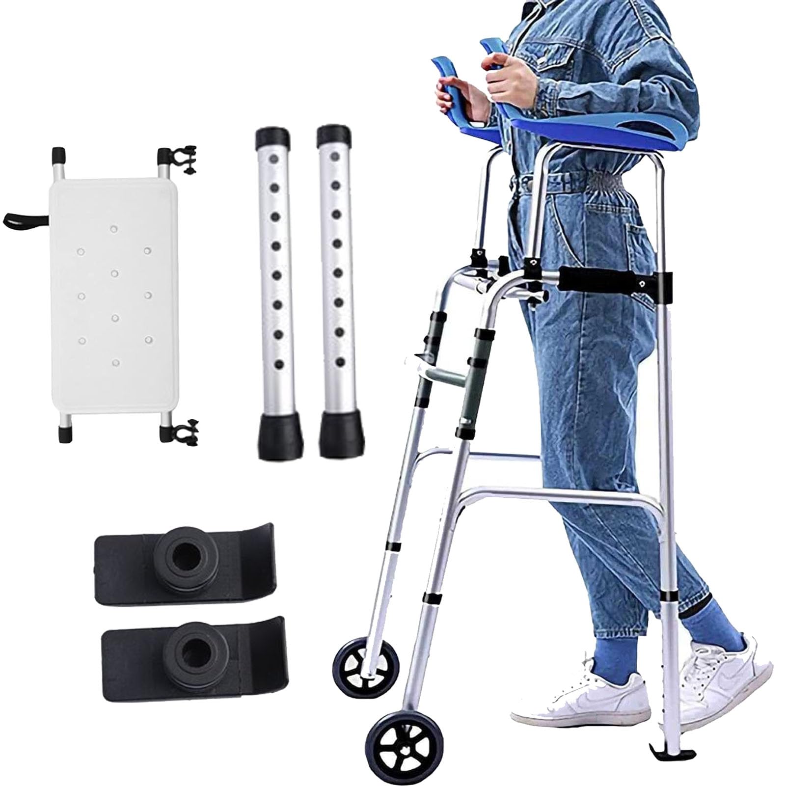 Andador Plegable con Reposabrazos Extraíbles, Andador Vertical para Ancianos De Aluminio Plegable, Soporte para Antebrazo/Adultos, Altura Ajustable Regulable En Altura, Ruedas Sólidas