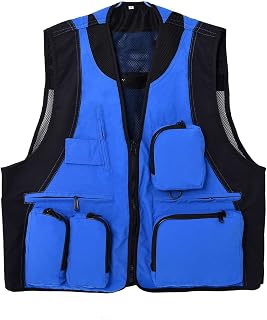 MXDVSN Men's Outdoor Vest Multi Pocket Gilet Mesh Quick Dry Work Waistcoats Jacket Summer Sleeveless Fishing Outerwear Photography Travel Top blue-XL