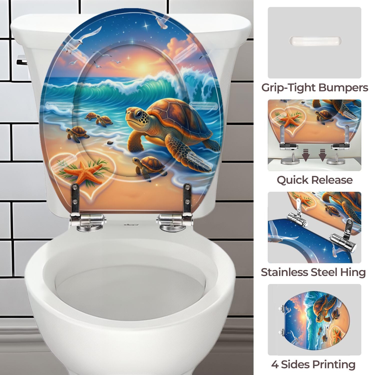 Tavoletta copri WC con cerniere silenziose, a forma di cuore decorativo in resina, facile da installare e pulire, sgancio rapido