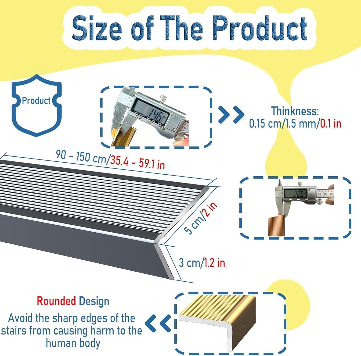 Barre de seuil moderne antidérapante en alliage d'aluminium pour sols en bois - Gris - 130 cm - Solution sûre