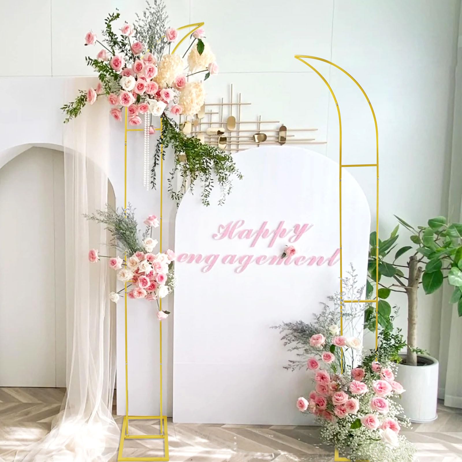 PlusFive Hochzeitsbogen Set (2 m & 2,1m) Traubogen Hochzeitsbogen Gestell Ballonbogen Gewölbter Hintergrundrahmen Wedding Arch für Hochzeit Zeremonie, Geburtstag, Babyparty, Hintergrunddekoration