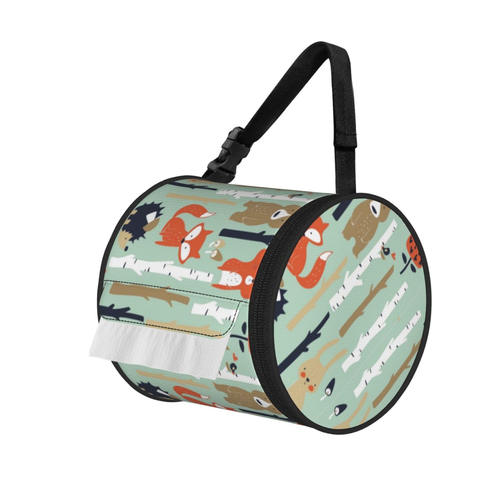 Cute Fox Bear Bird Tree Print Hanging Toilet Paper Holder Camping Paper Towel Holder Portable Car Roll Paper Storage Bag With Adjustable Strap Suitable For Bathroom,Kitchen