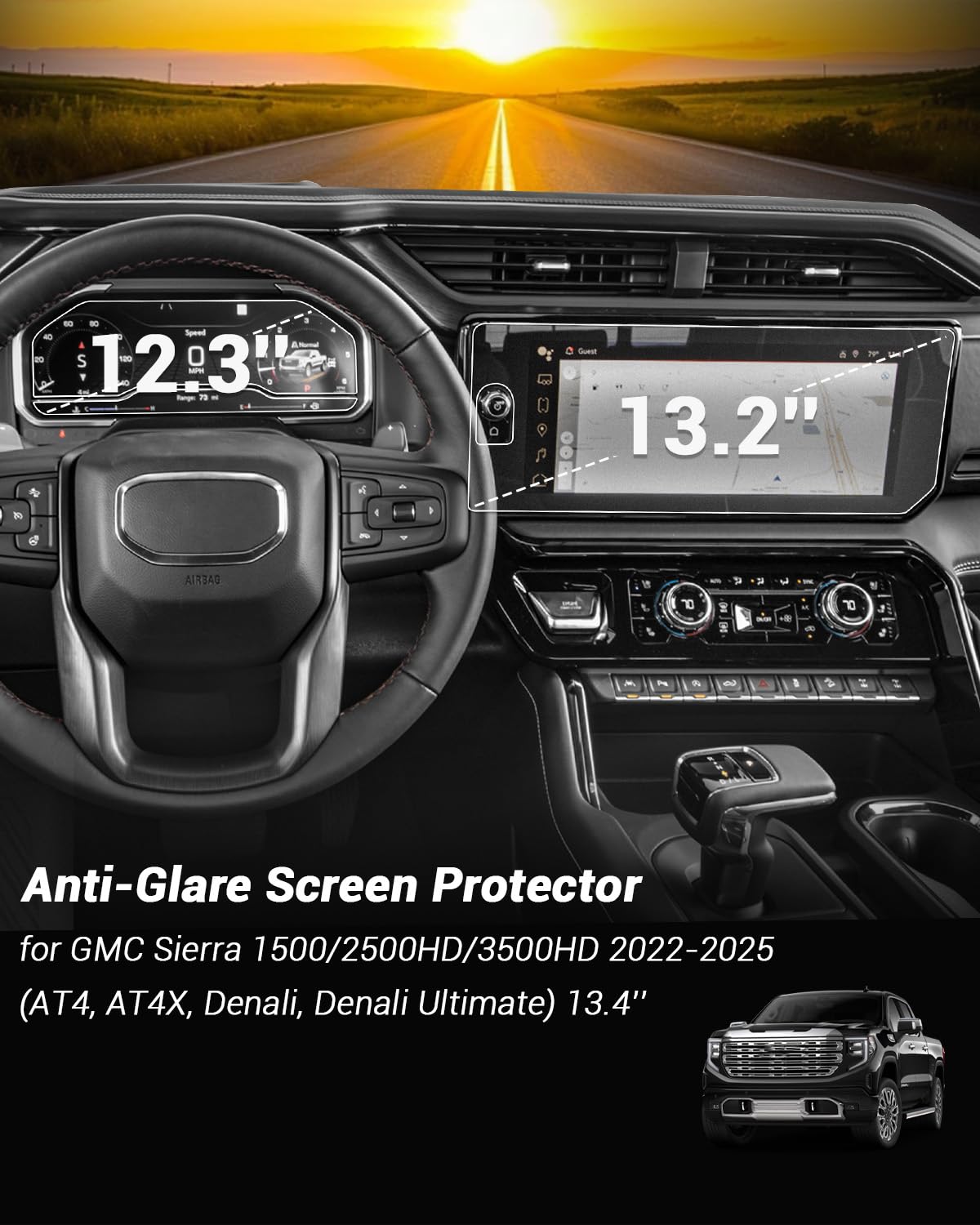 SZYUCHEN Parasole Parabrezza Per GMC Sierra 1500/2500/3500 HD SLT AT4 Denali (2019-2024) - Protezione Solare Anteriore - 6