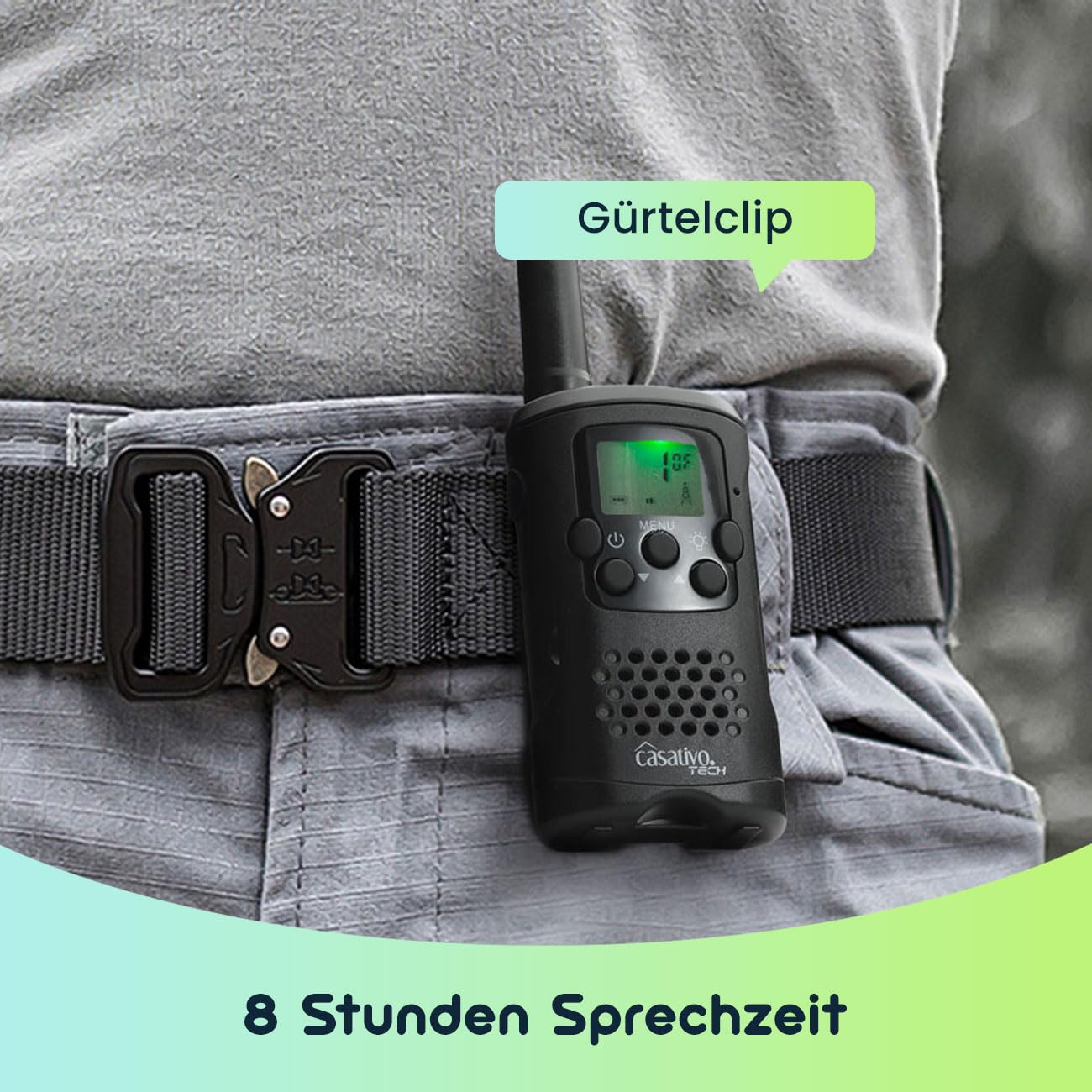 2er-Set Profi Akku-PMR-Funkgerät, Gürtelclip & Taschenlampe, Walkie Talkie mit 10km Reichweite, 8 Kanäle, Ladestation, 8 Stunden Sprechzeit