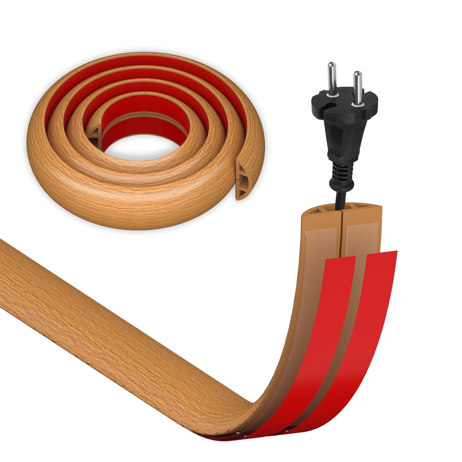 HEMENTEC Kabelkanal Holzoptik, 3CMx3Meter Kabelkanal Selbstklebend Boden Kabelbrücke Fussboden Flexible PVC Bodenkabelschutz, Kabelleiste Boden Flach Kabelabdeckung zum Kabelschutz Haus, Büro, Konzert
