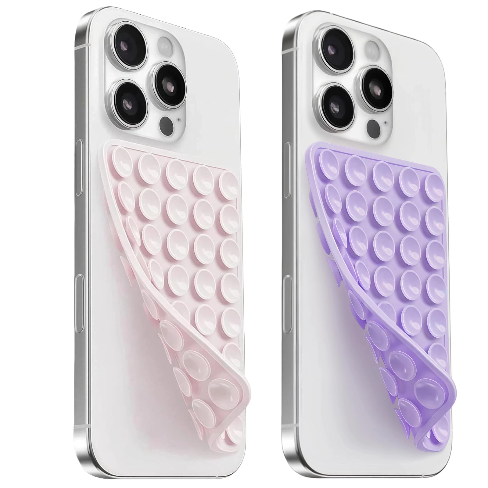 (2 Pack) Suction Cup Phone Case Mount Double Sided, Light Pink &amp; Lavender | Silicone Sticky Phone Grip with Higher Suction Power for Cell Phone, Hands-Free Phone Accessories for Selfies and Videos