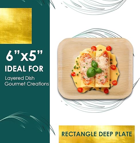 Miniatura 3 de Planet Pantry Plato profundo rectangular desechable de hoja de palmera de 6 x 5 pulgadas (25 piezas) de madera similar al bambú y plástico