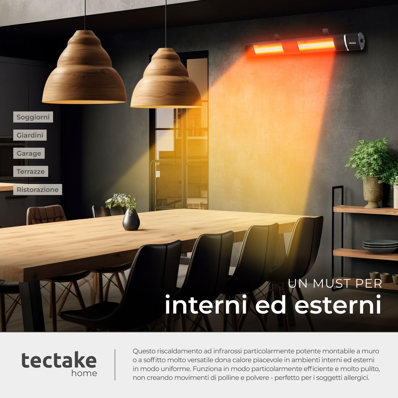 Tectake Radiatore a Infrarossi 3000W, Alluminio, Inclinabile, Telecomando, Nero