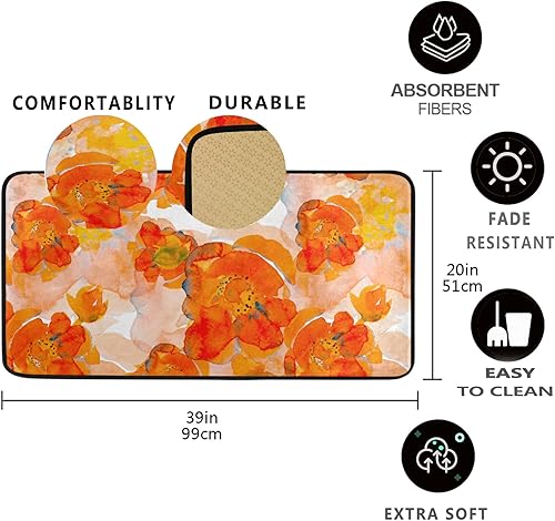 Miniatura 9 de Tapete de cocina de hoja de arce amarillo de 39 x 20 pulgadas, tapete de cocina de otoño con hojas que caen debajo del fregadero, tapete