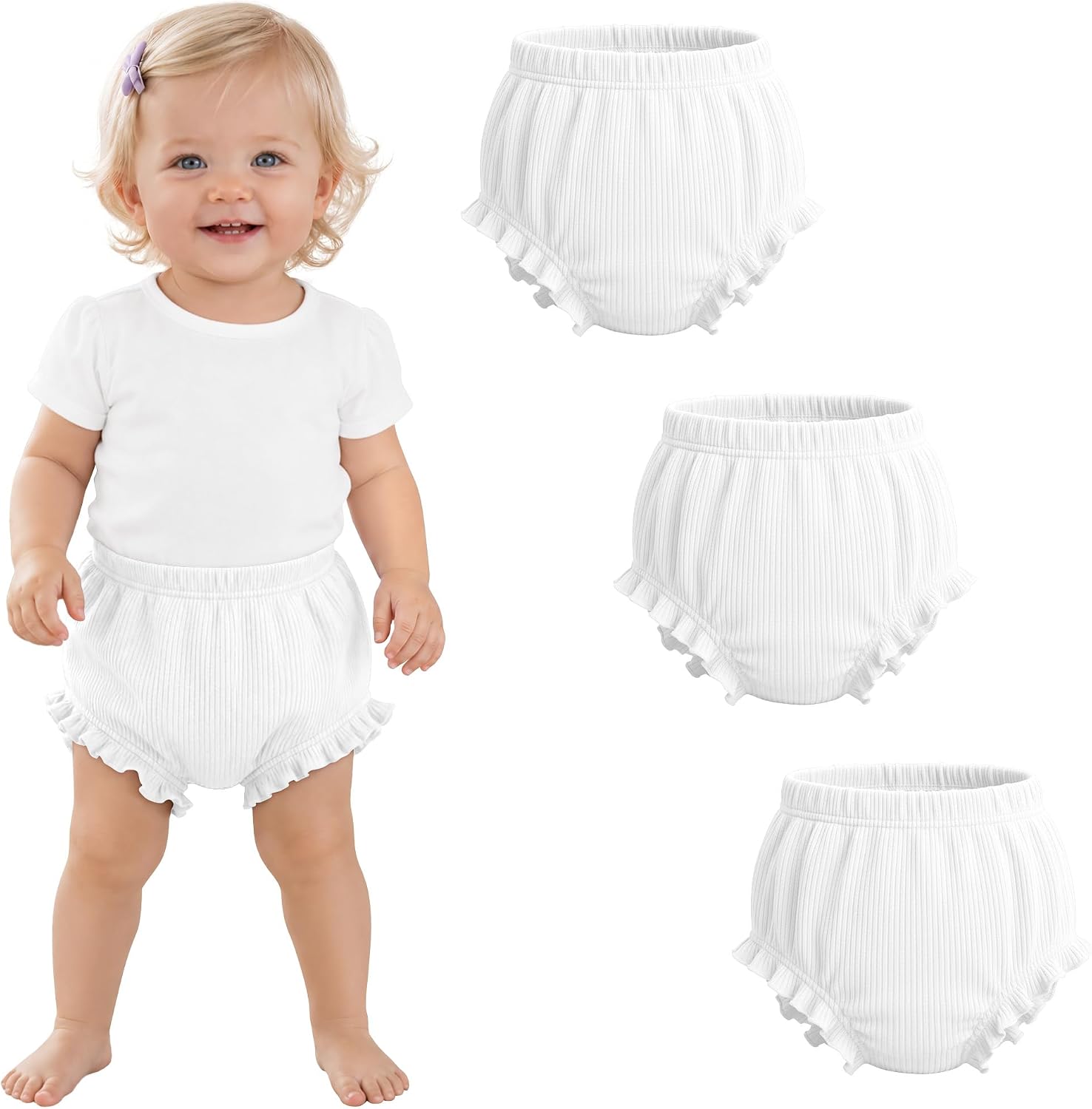 3 Pack Baby Ribbed Bloomers 6M-4T