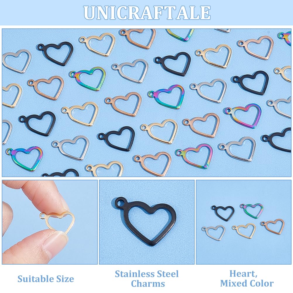 UNICRAFTALE - Colgante de corazón hueco, hipoalergénico con colgante de acero inoxidable, 1 mm pequeño agujero para la fabricación de joyas