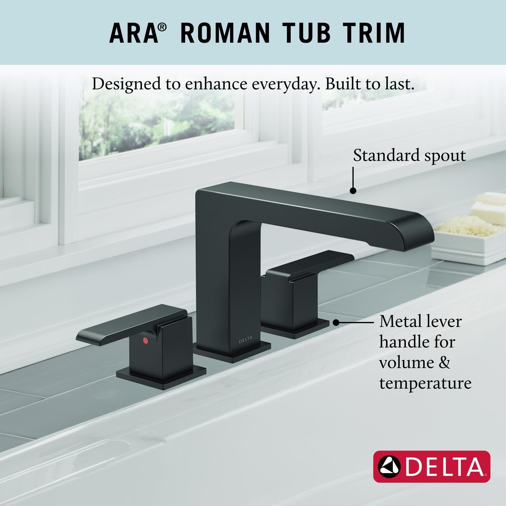Delta Ara Roman Tub Faucet, Matte Black Deck Mount Bathtub Faucet