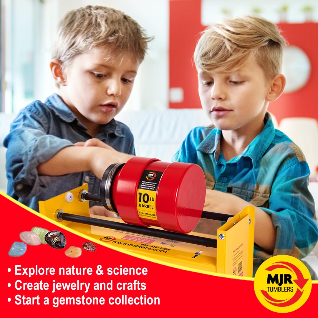 MJR Tumblers Commercial Duty 10lb Rock Tumbler w Free Grit Kit. Capable of Running 4 Different Barrel Sizes and Combinations. Extreme Quality and Durability. A USA Disabled and Veteran Owned Company.