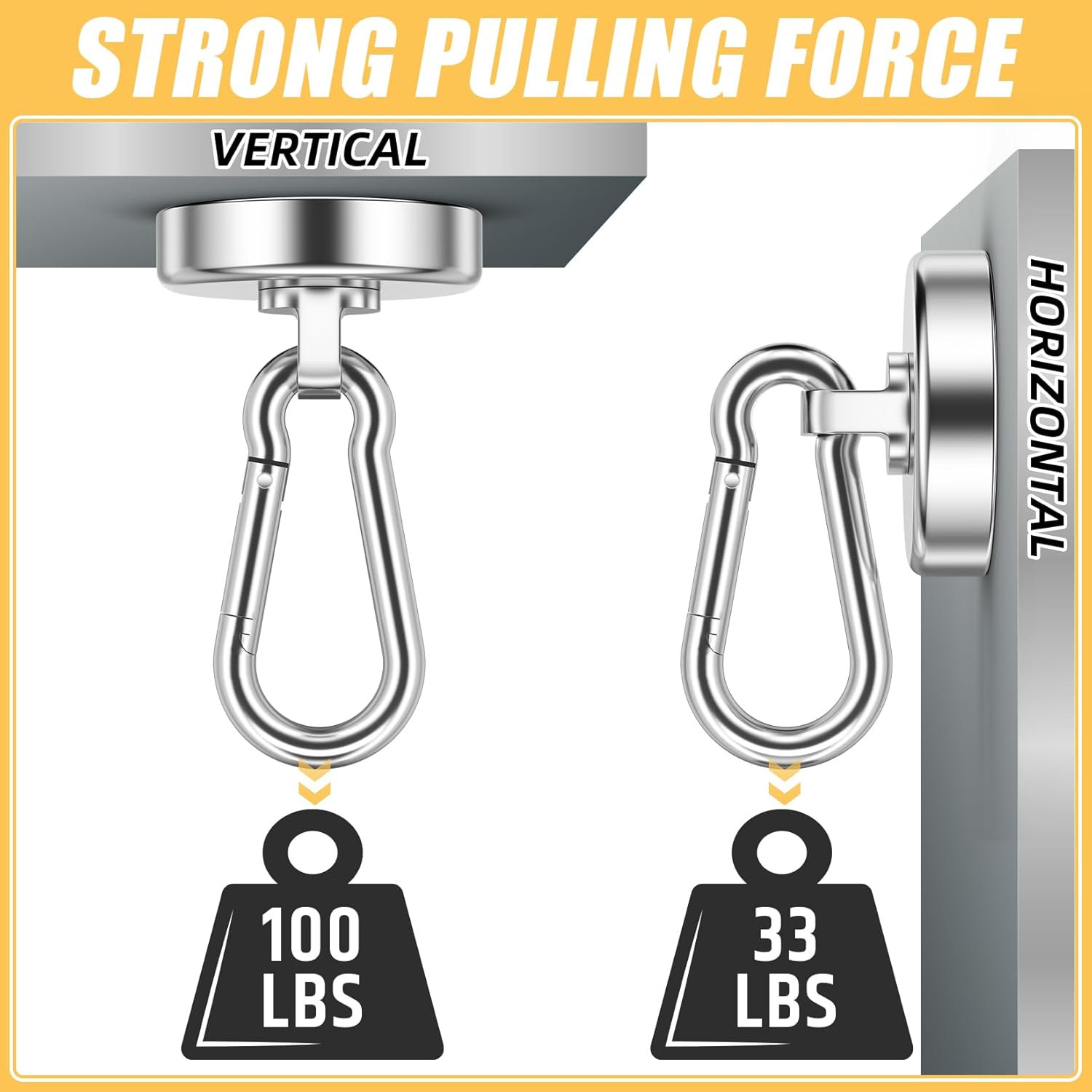 FINDMAG 8 Pack 100LBS Neodymium Magnet Hooks with Swivel Carabiner, Strong Heavy Duty Magnetic Hooks for Hanging, Kitchen, Office, Warehouse, School - Image 8