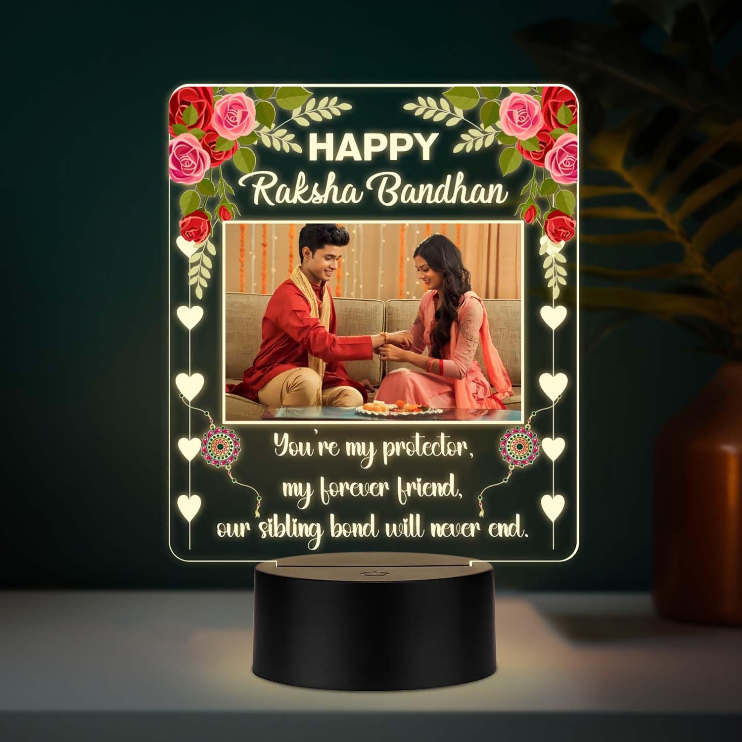 Rakhi Gift for Siblings | Personalized Photo Led lamp with Warm White Light & USB Powered | Raksha Bandhan Gift for Big Brother | Bedroom Side Table Decor | Home Decoration-image-27