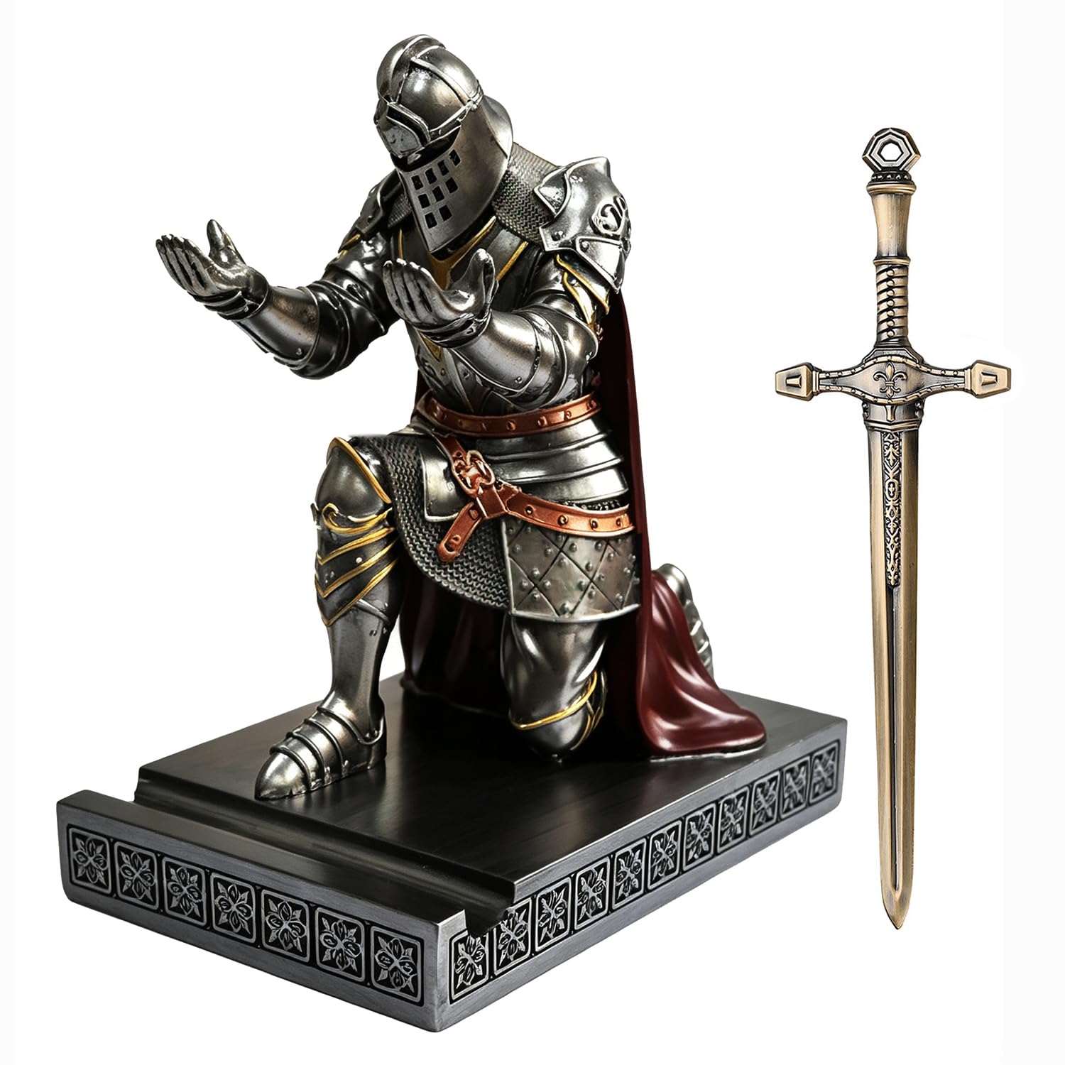 HDMbigmi King's Guard Leader Warrior Cape Knight Cell Phone Pen Holder Knight Statue Ornament Paperweight Holder for Office and Home (Iron) โ image 1