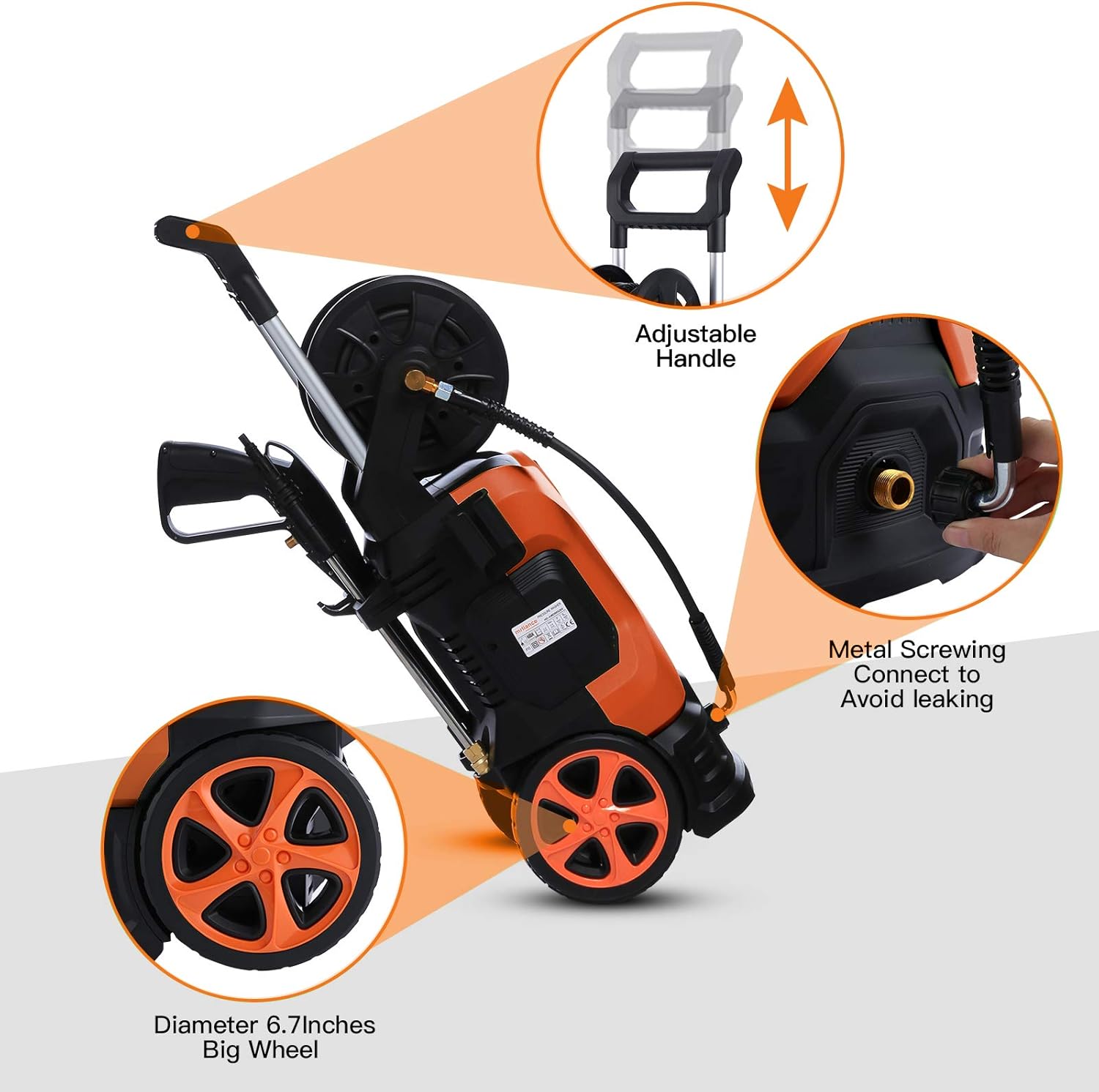 Flash Deals - 60% OFF mrliance Electric High Pressure Washer , High Pressure Cleaner Machine High Pressure Power Washer Machine with Hose Reel+4 Interchangeable Nozzles (Orange)