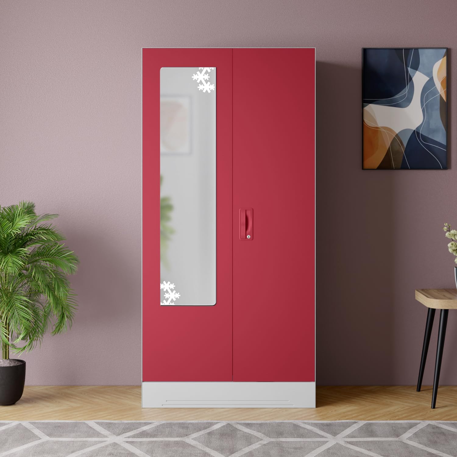 Interio by Godrej Slimline 2-Door Steel Almirah with Star Mirror (Winter Berry), 1-Year Warranty, 1 Locker-image-1