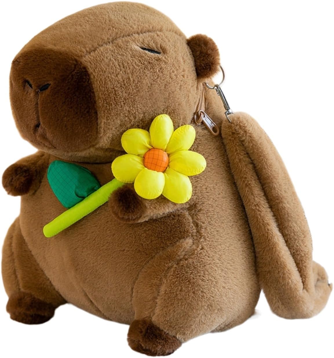 Capybara Bow Bowknot Orange Flower Lollipop Cute Plush Backpack Kawaii Cartoon Design for Women Ita Bag (Toast)