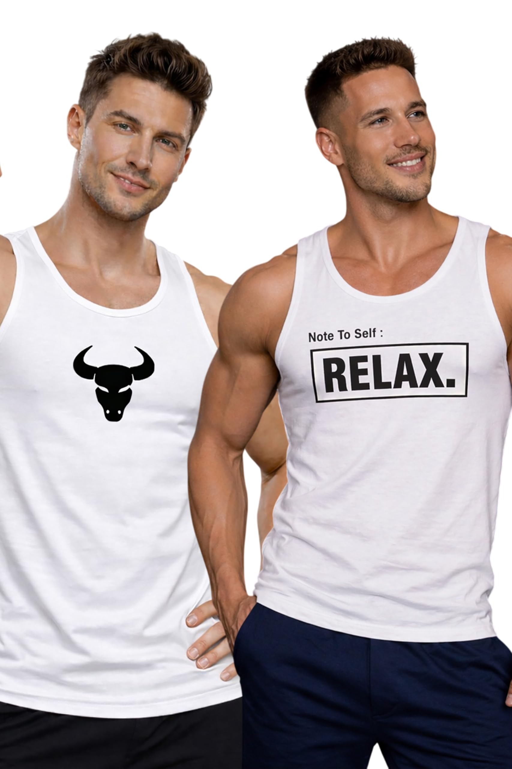 Polyester Letter Printed Vest for Men - Pack of 2 - White | Round Neck | Sleeveless | Regular Fit | Summer & Gym Wear Tank Top for Men-image-32